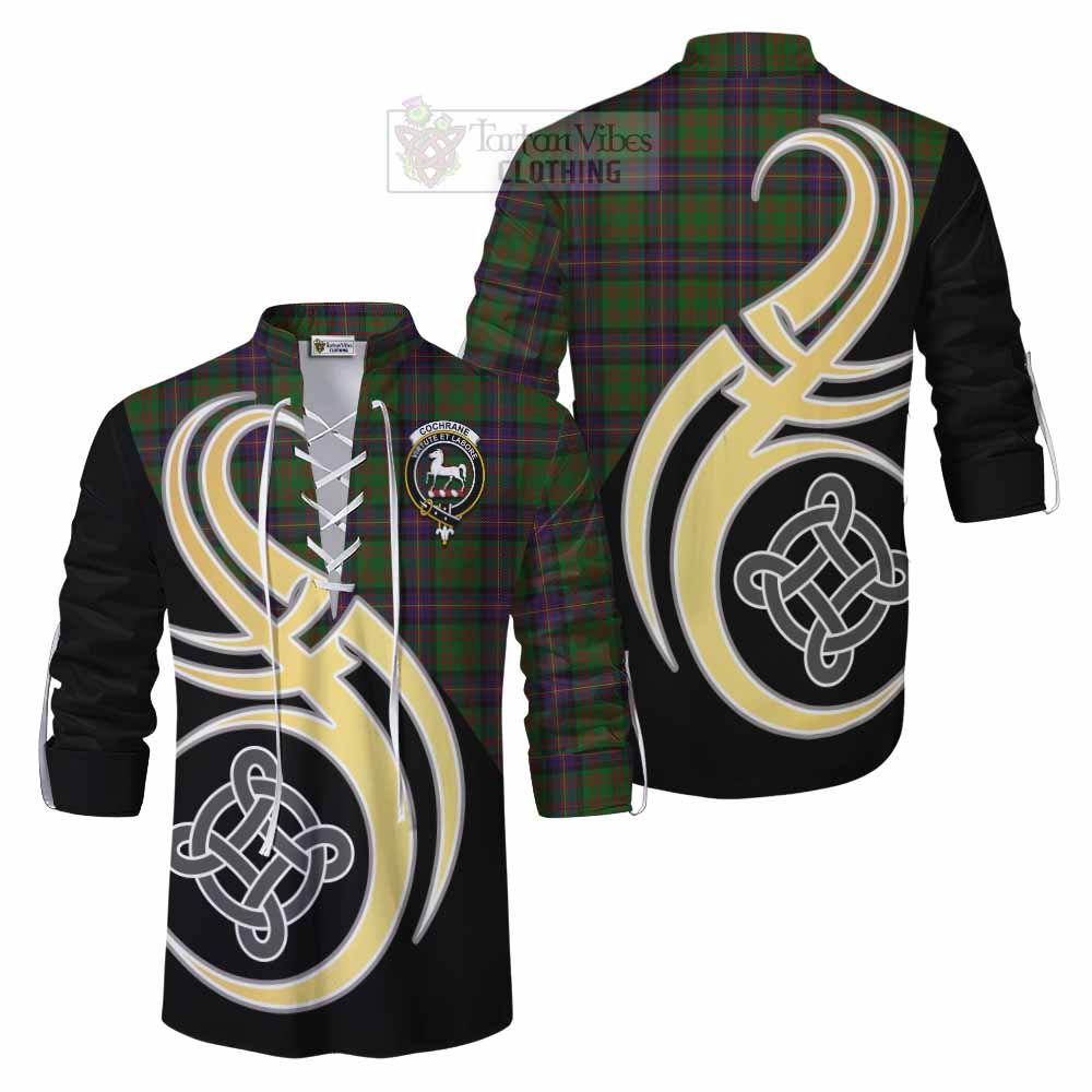 Tartan Vibes Clothing Cochrane Tartan Ghillie Kilt Shirt with Family Crest and Celtic Symbol Style