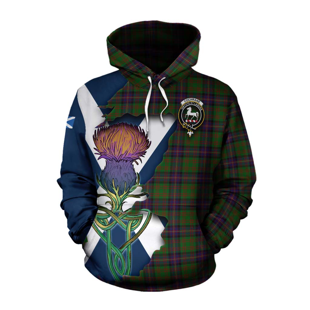 Tartan Vibes Clothing Cochrane Tartan Family Crest Cotton Hoodie Scottish Thistle Celtic Inspired
