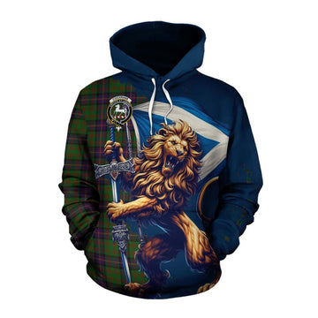 Tartan Vibes Clothing Cochrane Tartan Family Crest Cotton Hoodie with Scottish Majestic Lion
