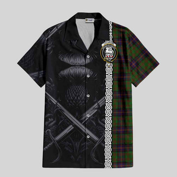 Tartan Vibes Clothing Cochrane Tartan Short Sleeve Button Shirt with Family Crest Cross Sword Thistle Celtic Vibes