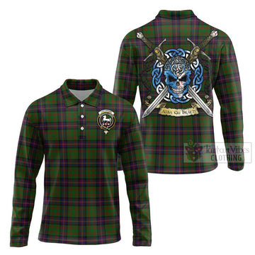 Tartan Vibes Clothing Cochrane Tartan Long Sleeve Polo Shirt with Family Crest Celtic Skull Style