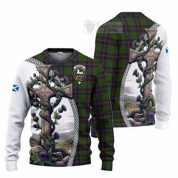 Tartan Vibes Clothing Cochrane Tartan Knitted Sweater with Family Crest and St. Andrew's Cross Accented by Thistle Vines