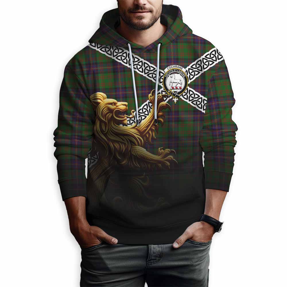 Tartan Vibes Clothing Cochrane Crest Tartan Hoodie with Golden Lion Emblem Celtic Style