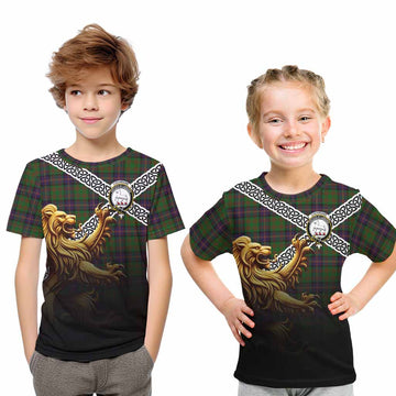 Cochrane Crest Tartan Kid T-Shirt with Golden Lion Emblem Celtic Style