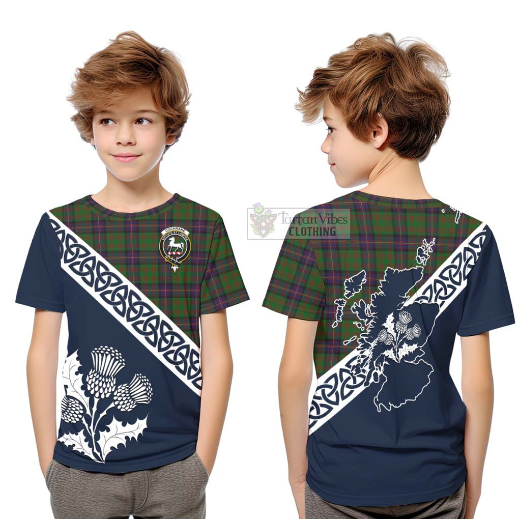 Tartan Vibes Clothing Cochrane Tartan Kid T-Shirt Featuring Thistle and Scotland Map