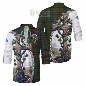 Tartan Vibes Clothing Cochrane Tartan Ghillie Kilt Shirt with Family Crest and St. Andrew's Cross Accented by Thistle Vines