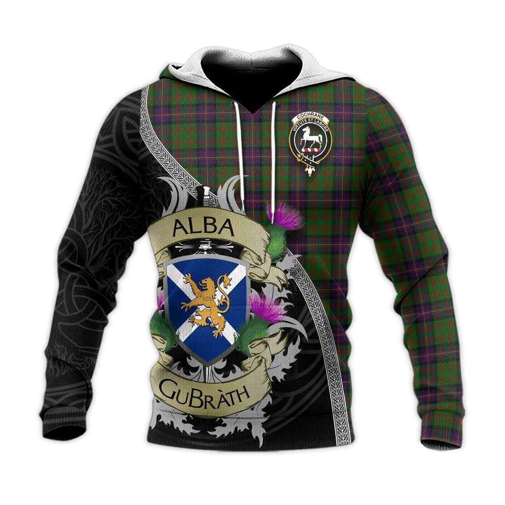 Tartan Vibes Clothing Cochrane Tartan Family Crest Knitted Hoodie Lion Rampant Royal Thistle Shield Celtic Inspired