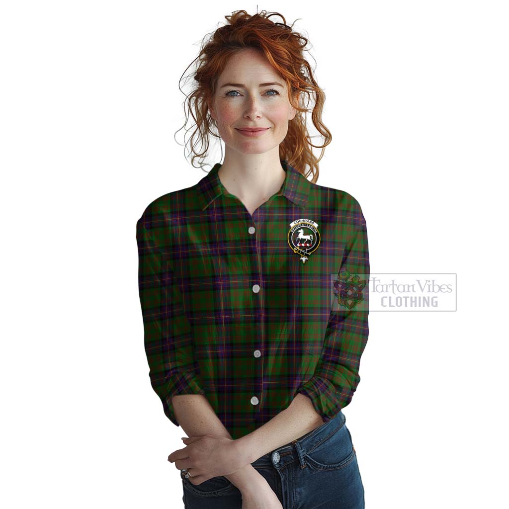 Tartan Vibes Clothing Cochrane Tartan Women's Casual Shirt with Family Crest and Bearded Skull Holding Bottles of Whiskey