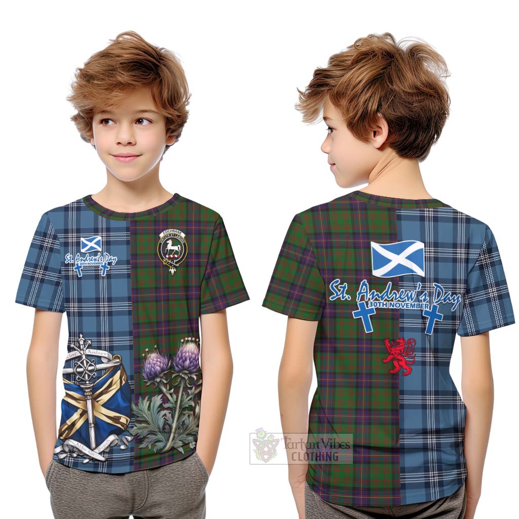 Tartan Vibes Clothing Cochrane Tartan Kid T-Shirt Happy St. Andrew's Day Half Tartan Style
