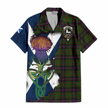 Tartan Vibes Clothing Cochrane Tartan Family Crest Short Sleeve Button Shirt Scottish Thistle Celtic Inspired