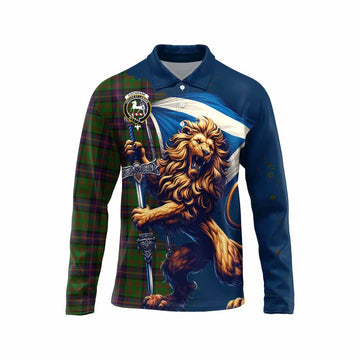 Tartan Vibes Clothing Cochrane Tartan Family Crest Long Sleeve Polo Shirt with Scottish Majestic Lion