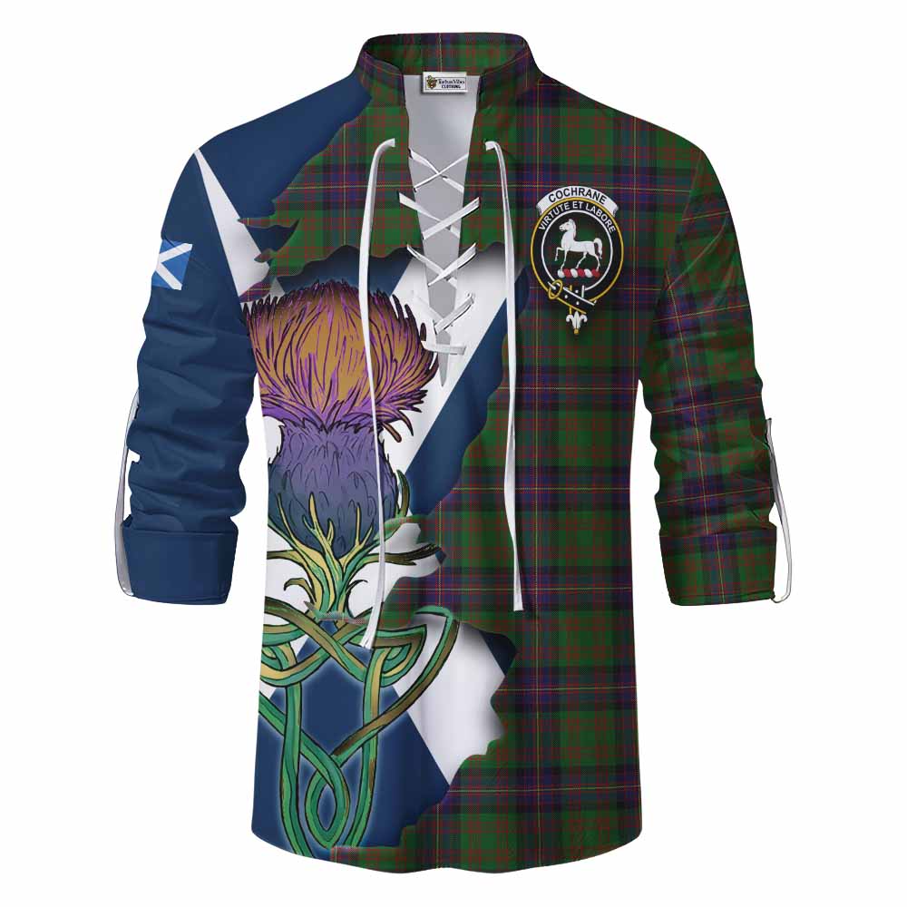 Tartan Vibes Clothing Cochrane Tartan Family Crest Ghillie Kilt Shirt Scottish Thistle Celtic Inspired