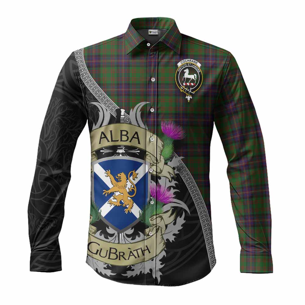 Tartan Vibes Clothing Cochrane Tartan Family Crest Long Sleeve Button Shirt Lion Rampant Royal Thistle Shield Celtic Inspired