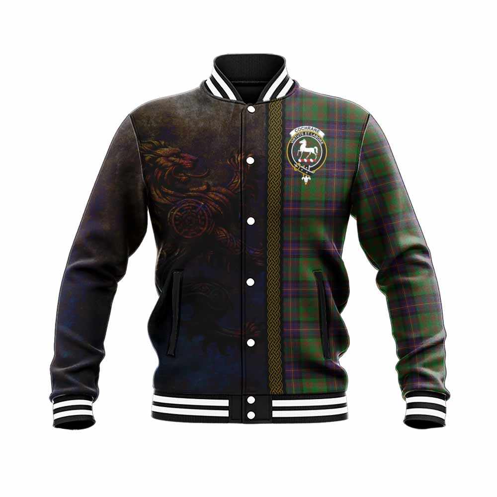 Tartan Vibes Clothing Cochrane Tartan Family Crest Baseball Jacket Alba Gu Brath Be Brave Lion Ancient Style