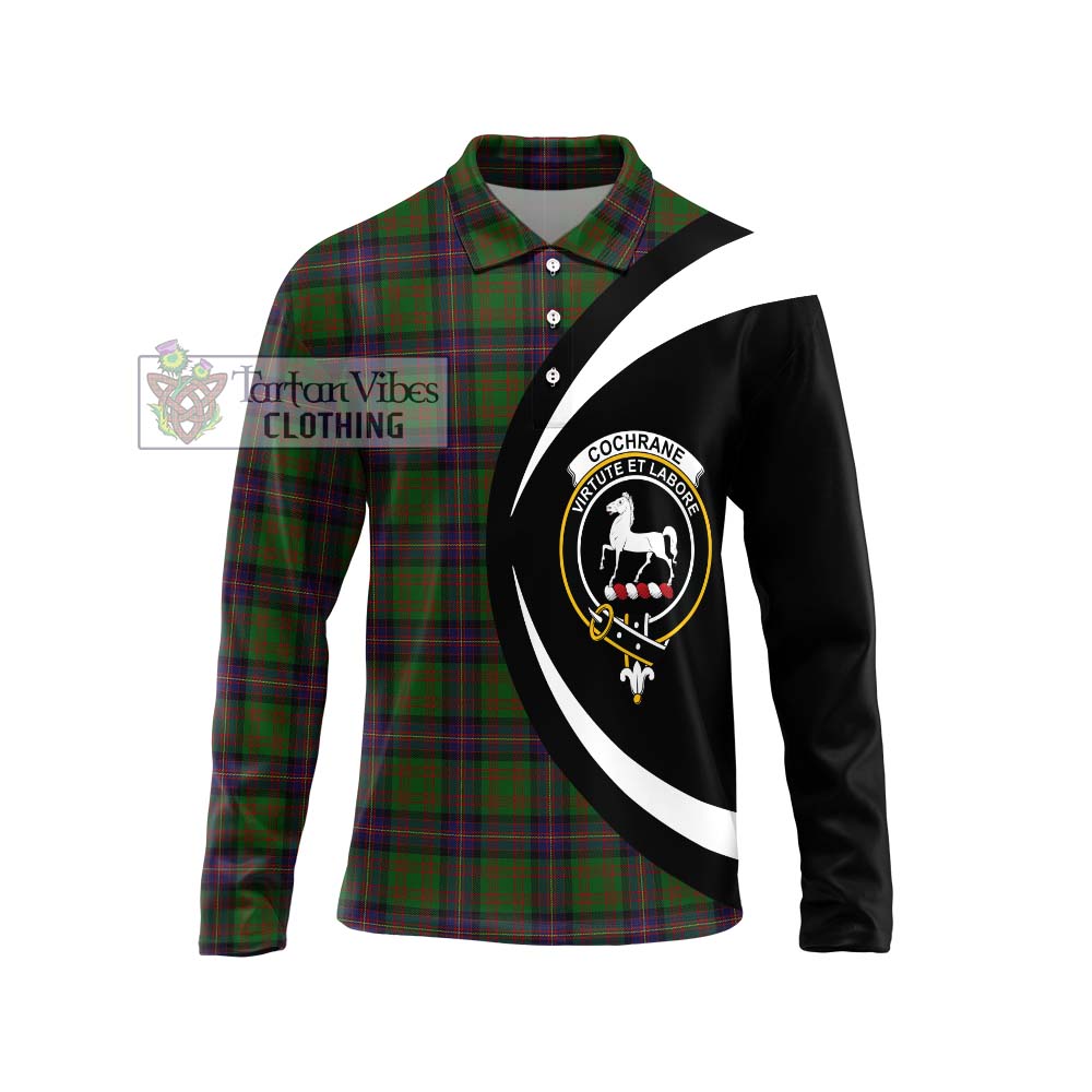 Cochrane Tartan Long Sleeve Polo Shirt with Family Crest Circle Style Unisex - Tartan Vibes Clothing