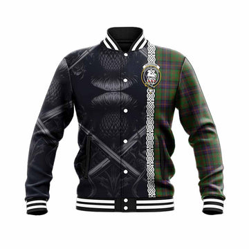 Tartan Vibes Clothing Cochrane Tartan Baseball Jacket with Family Crest Cross Sword Thistle Celtic Vibes