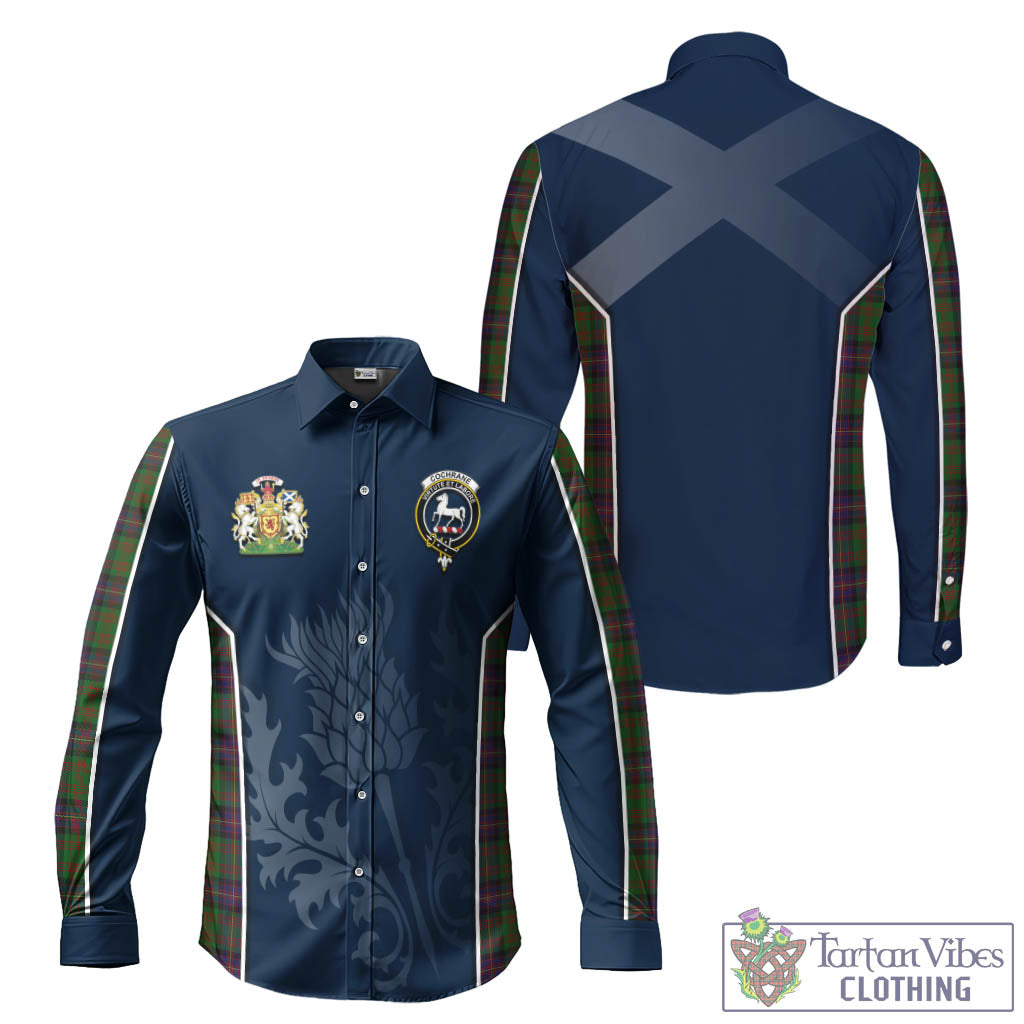 Tartan Vibes Clothing Cochrane Tartan Long Sleeve Button Up Shirt with Family Crest and Scottish Thistle Vibes Sport Style