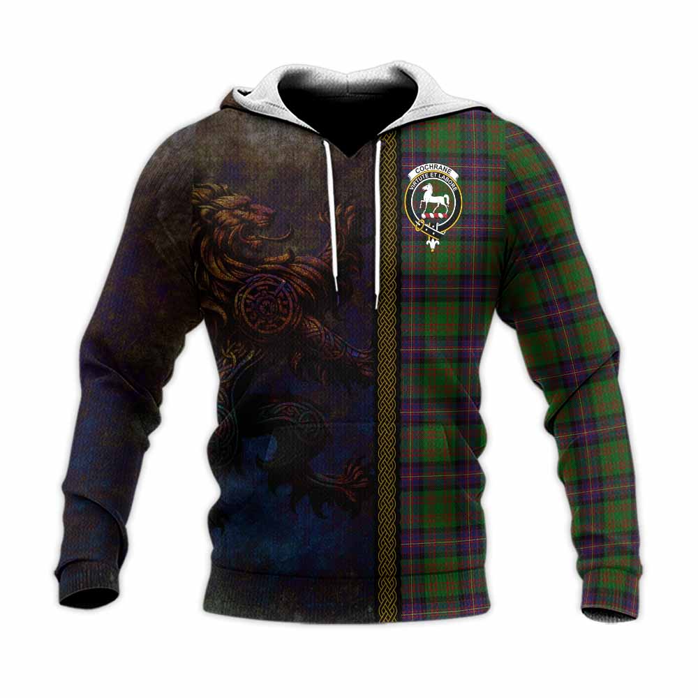 Tartan Vibes Clothing Cochrane Tartan Family Crest Knitted Hoodie Alba Gu Brath Be Brave Lion Ancient Style