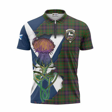Cochrane Tartan Family Crest Zipper Polo Shirt Scottish Thistle Celtic Inspired