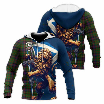 Tartan Vibes Clothing Cochrane Tartan Family Crest Knitted Hoodie with Scottish Majestic Lion