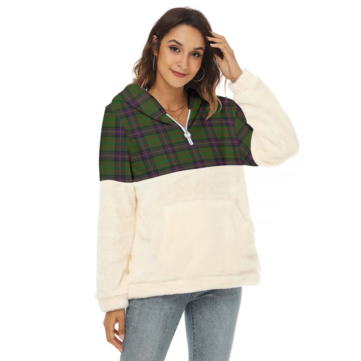 Cochrane Tartan Women's Borg Fleece Hoodie With Half Zip Female - Tartan Vibes Clothing