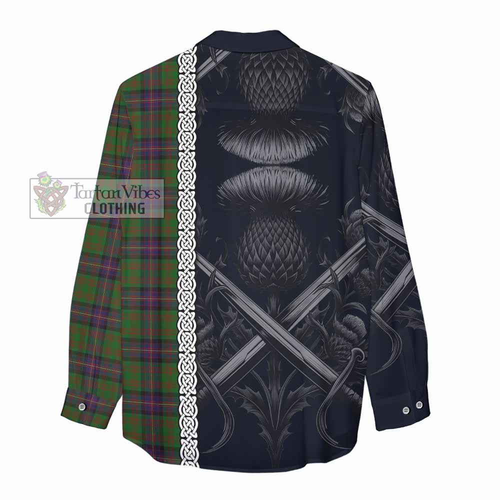 Tartan Vibes Clothing Cochrane Tartan Women's Casual Shirt with Family Crest Cross Sword Thistle Celtic Vibes