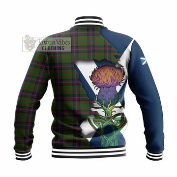 Tartan Vibes Clothing Cochrane Tartan Family Crest Baseball Jacket Scottish Thistle Celtic Inspired