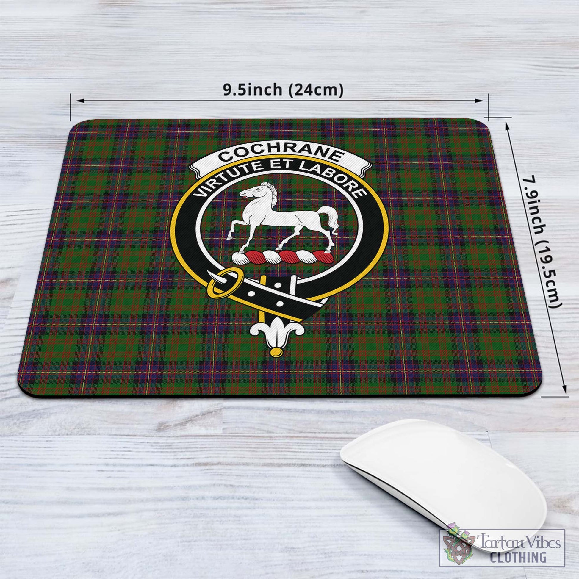 Tartan Vibes Clothing Cochrane Tartan Mouse Pad with Family Crest
