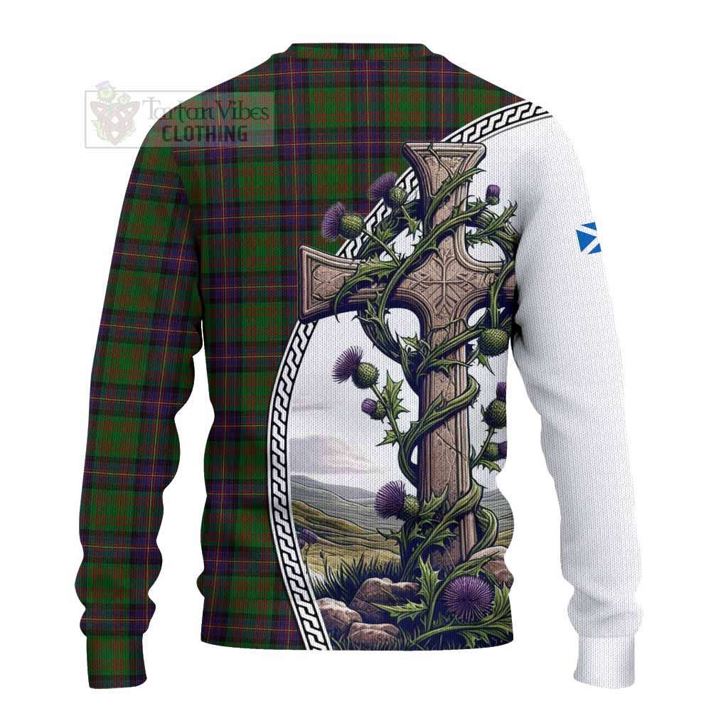 Tartan Vibes Clothing Cochrane Tartan Knitted Sweater with Family Crest and St. Andrew's Cross Accented by Thistle Vines