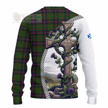Tartan Vibes Clothing Cochrane Tartan Knitted Sweater with Family Crest and St. Andrew's Cross Accented by Thistle Vines