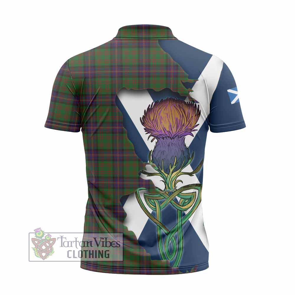 Tartan Vibes Clothing Cochrane Tartan Family Crest Zipper Polo Shirt Scottish Thistle Celtic Inspired