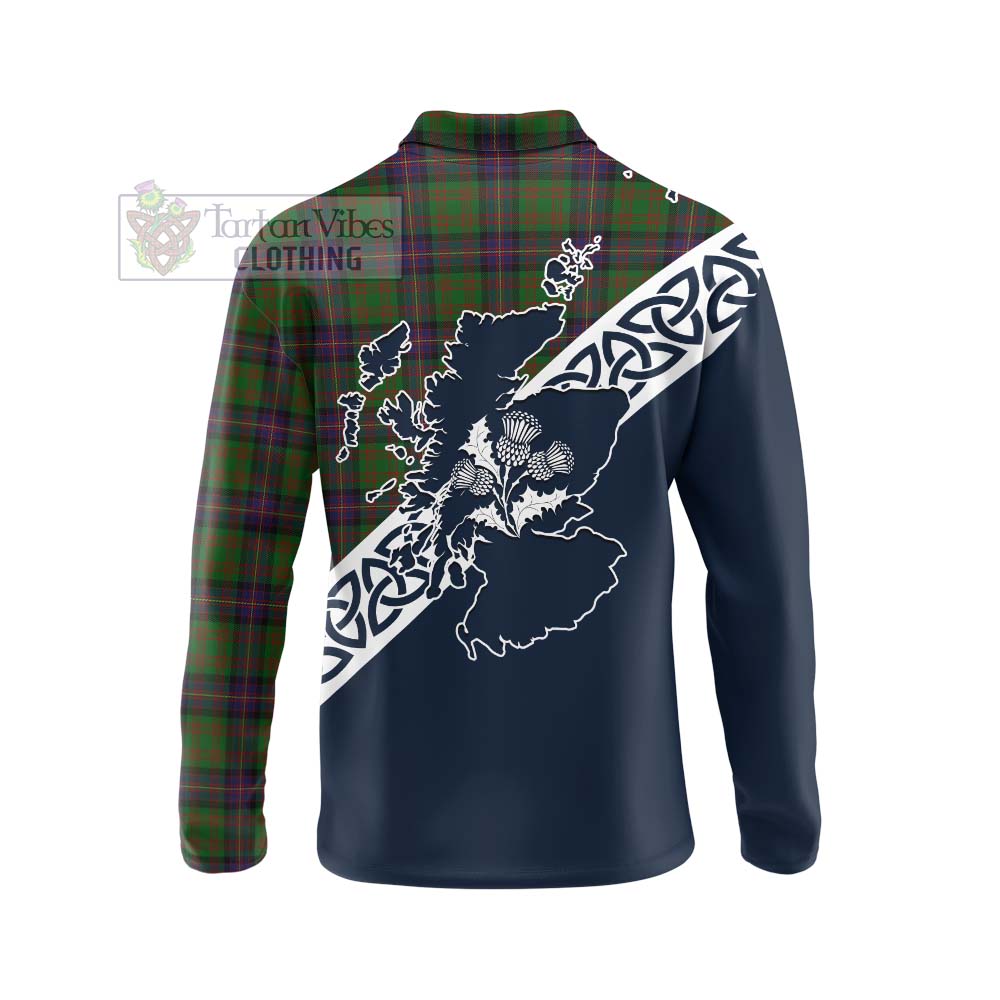Tartan Vibes Clothing Cochrane Tartan Long Sleeve Polo Shirt Featuring Thistle and Scotland Map
