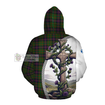 Tartan Vibes Clothing Cochrane Tartan Cotton Hoodie with Family Crest and St. Andrew's Cross Accented by Thistle Vines