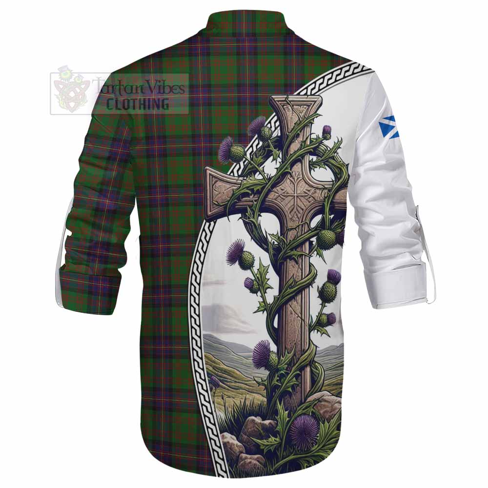 Tartan Vibes Clothing Cochrane Tartan Ghillie Kilt Shirt with Family Crest and St. Andrew's Cross Accented by Thistle Vines