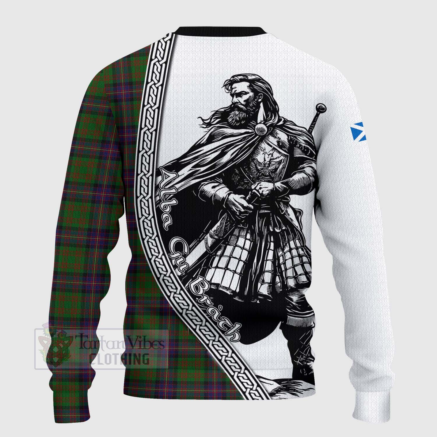 Tartan Vibes Clothing Cochrane Tartan Clan Crest Knitted Sweater with Highlander Warrior Celtic Style
