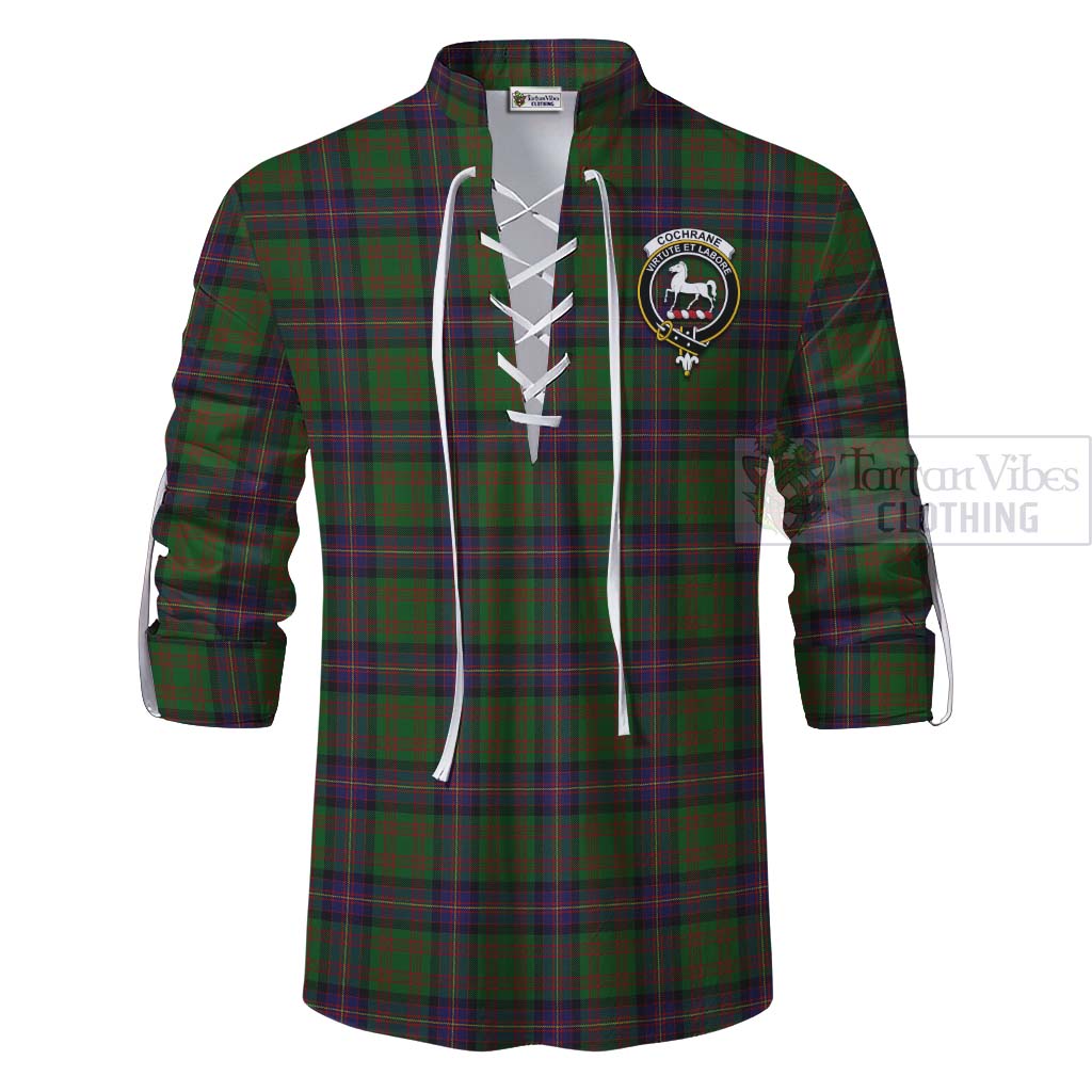 Tartan Vibes Clothing Cochrane Tartan Ghillie Kilt Shirt with Family Crest and Bearded Skull Holding Bottles of Whiskey