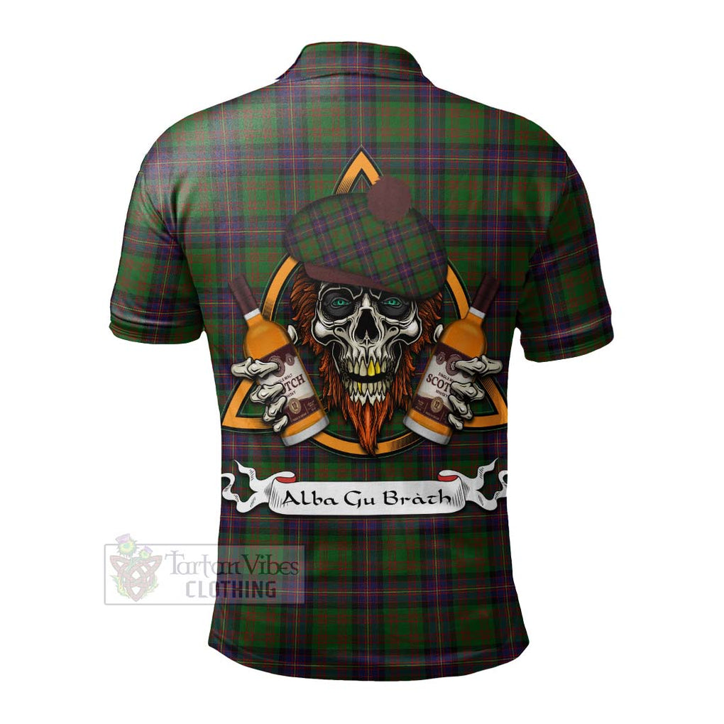 Tartan Vibes Clothing Cochrane Tartan Polo Shirt with Family Crest and Bearded Skull Holding Bottles of Whiskey