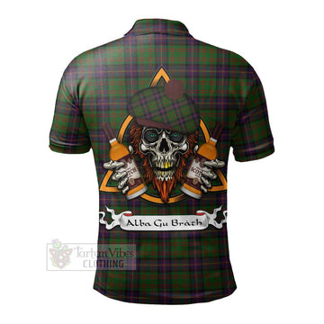 Tartan Vibes Clothing Cochrane Tartan Polo Shirt with Family Crest and Bearded Skull Holding Bottles of Whiskey