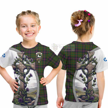 Tartan Vibes Clothing Cochrane Tartan Kid T-Shirt with Family Crest and St. Andrew's Cross Accented by Thistle Vines