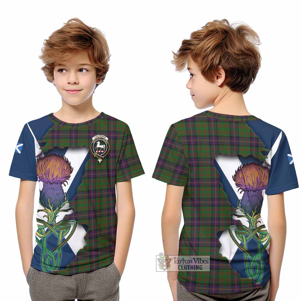 Tartan Vibes Clothing Cochrane Tartan Family Crest Kid T-Shirt Scottish Thistle Celtic Inspired