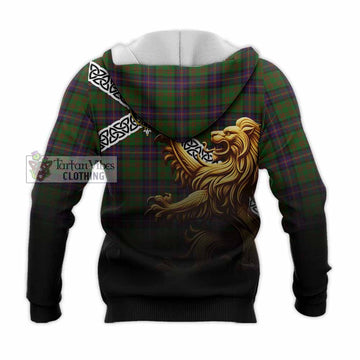 Cochrane Crest Tartan Knitted Hoodie with Golden Lion Emblem Celtic Style