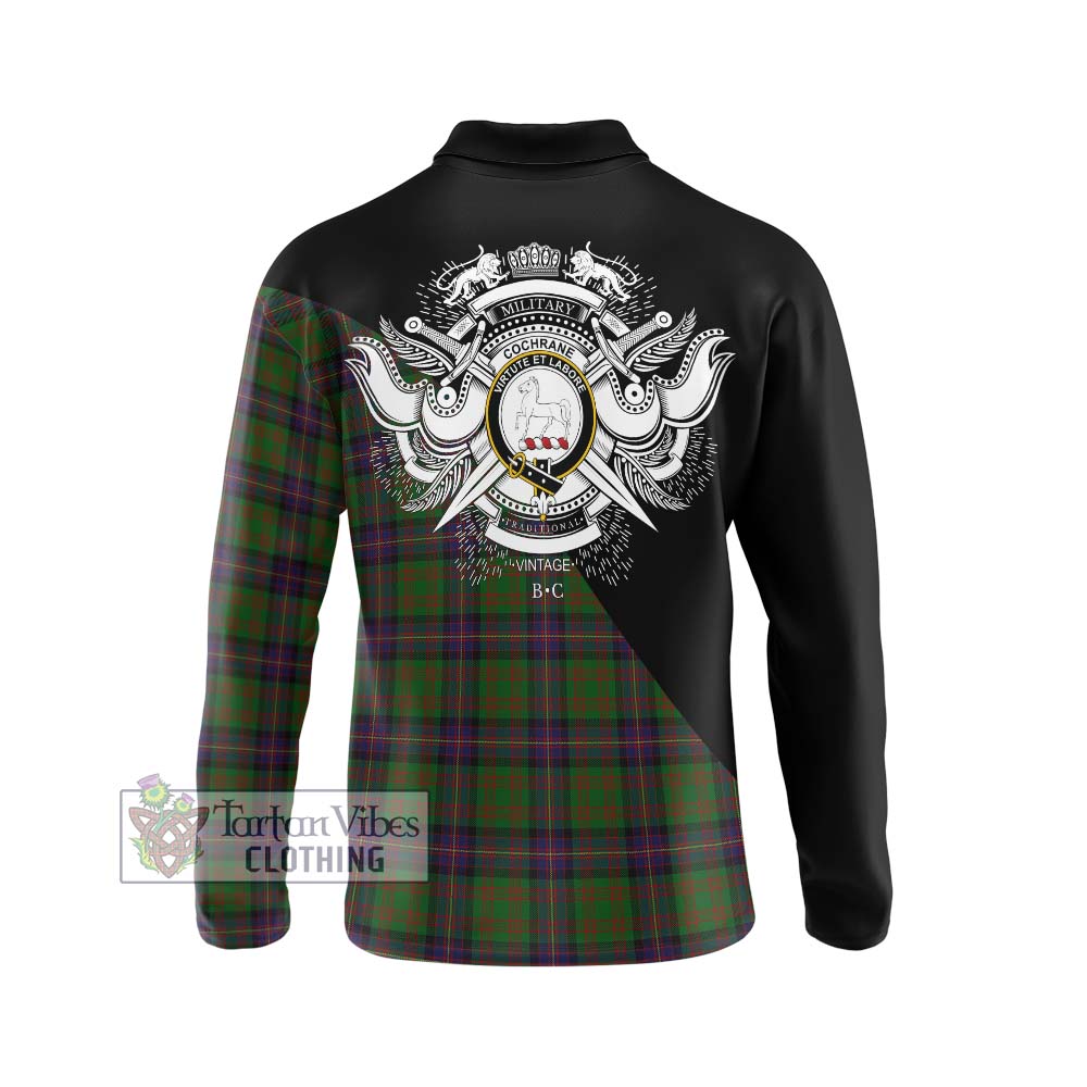Cochrane Tartan Long Sleeve Polo Shirt with Family Crest and Military Logo Style - Tartanvibesclothing Shop