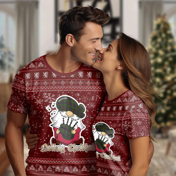 Cochrane Clan Christmas Family T-Shirt with Funny Gnome Playing Bagpipes