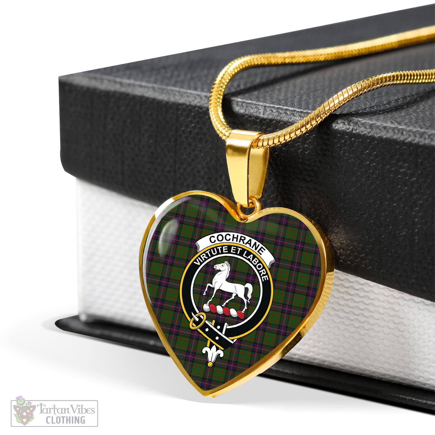 Tartan Vibes Clothing Cochrane Tartan Heart Necklace with Family Crest