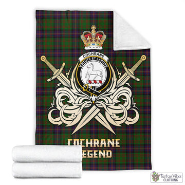 Tartan Vibes Clothing Cochrane Tartan Blanket with Clan Crest and the Golden Sword of Courageous Legacy
