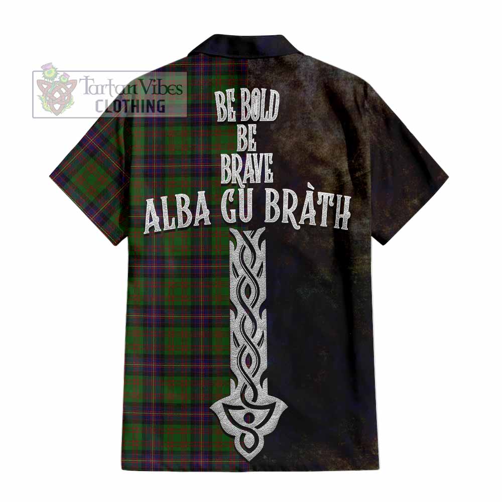 Tartan Vibes Clothing Cochrane Tartan Family Crest Short Sleeve Button Shirt Alba Gu Brath Be Brave Lion Ancient Style