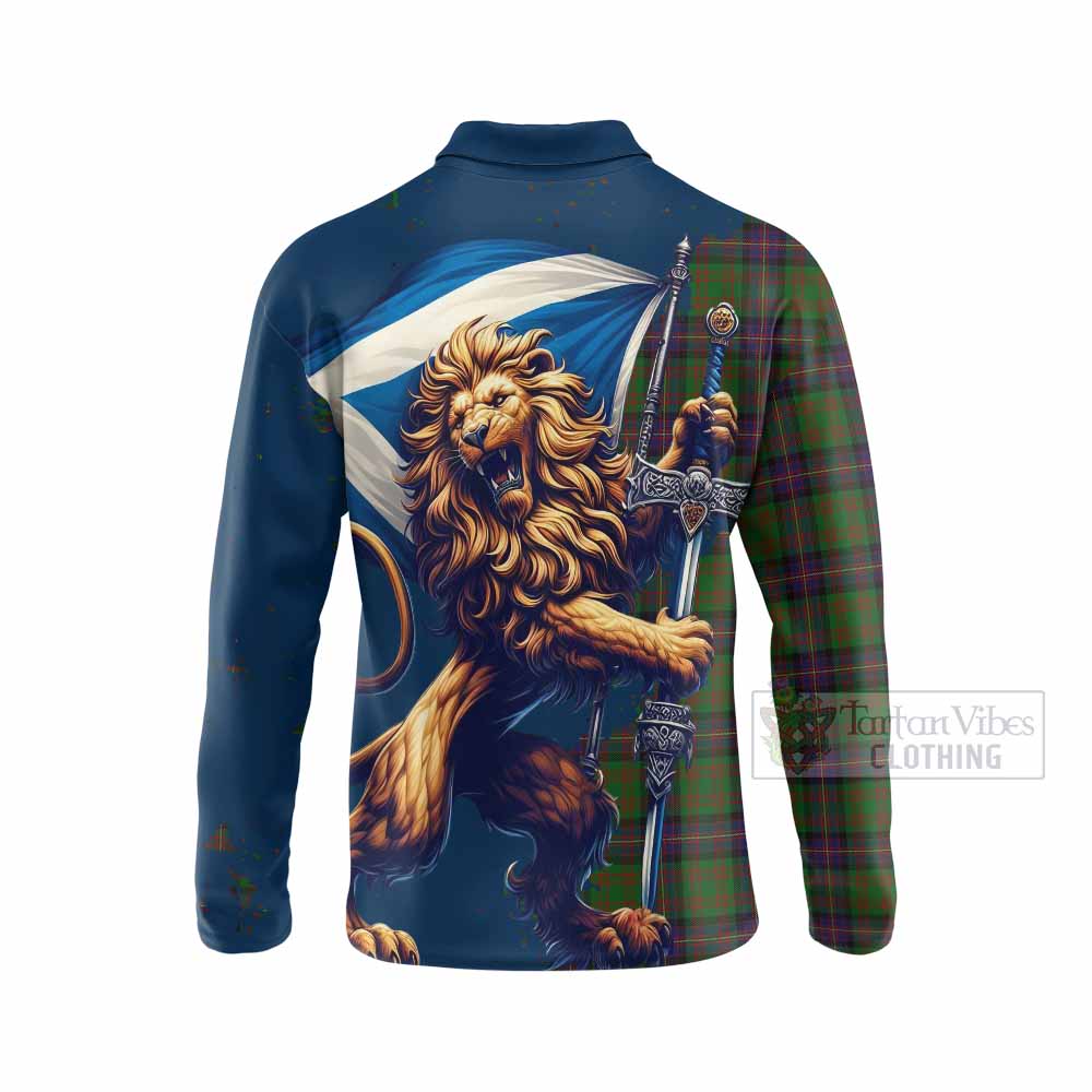 Tartan Vibes Clothing Cochrane Tartan Family Crest Long Sleeve Polo Shirt with Scottish Majestic Lion