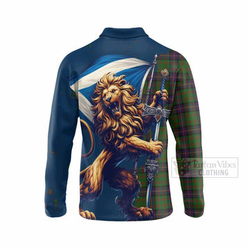 Tartan Vibes Clothing Cochrane Tartan Family Crest Long Sleeve Polo Shirt with Scottish Majestic Lion