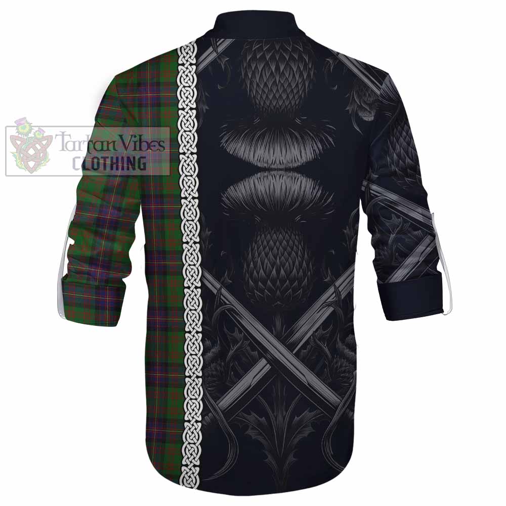Tartan Vibes Clothing Cochrane Tartan Ghillie Kilt Shirt with Family Crest Cross Sword Thistle Celtic Vibes