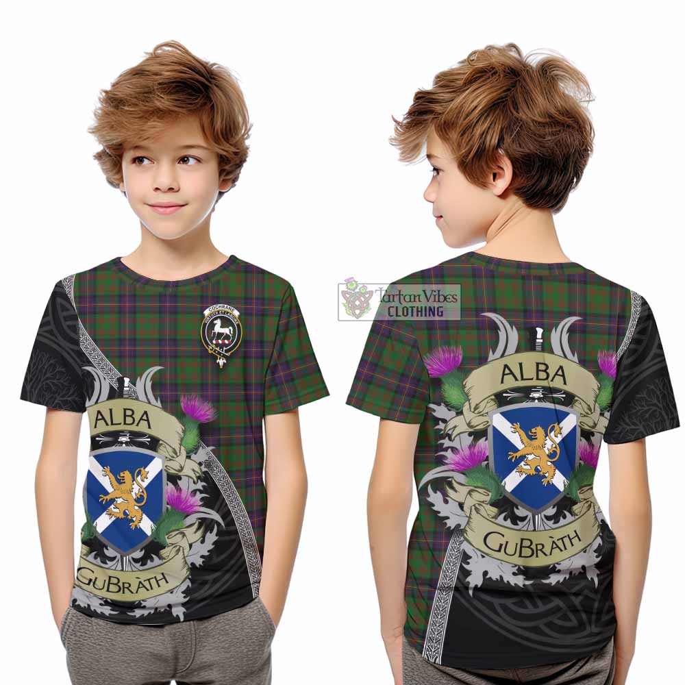 Tartan Vibes Clothing Cochrane Tartan Family Crest Kid T-Shirt Lion Rampant Royal Thistle Shield Celtic Inspired
